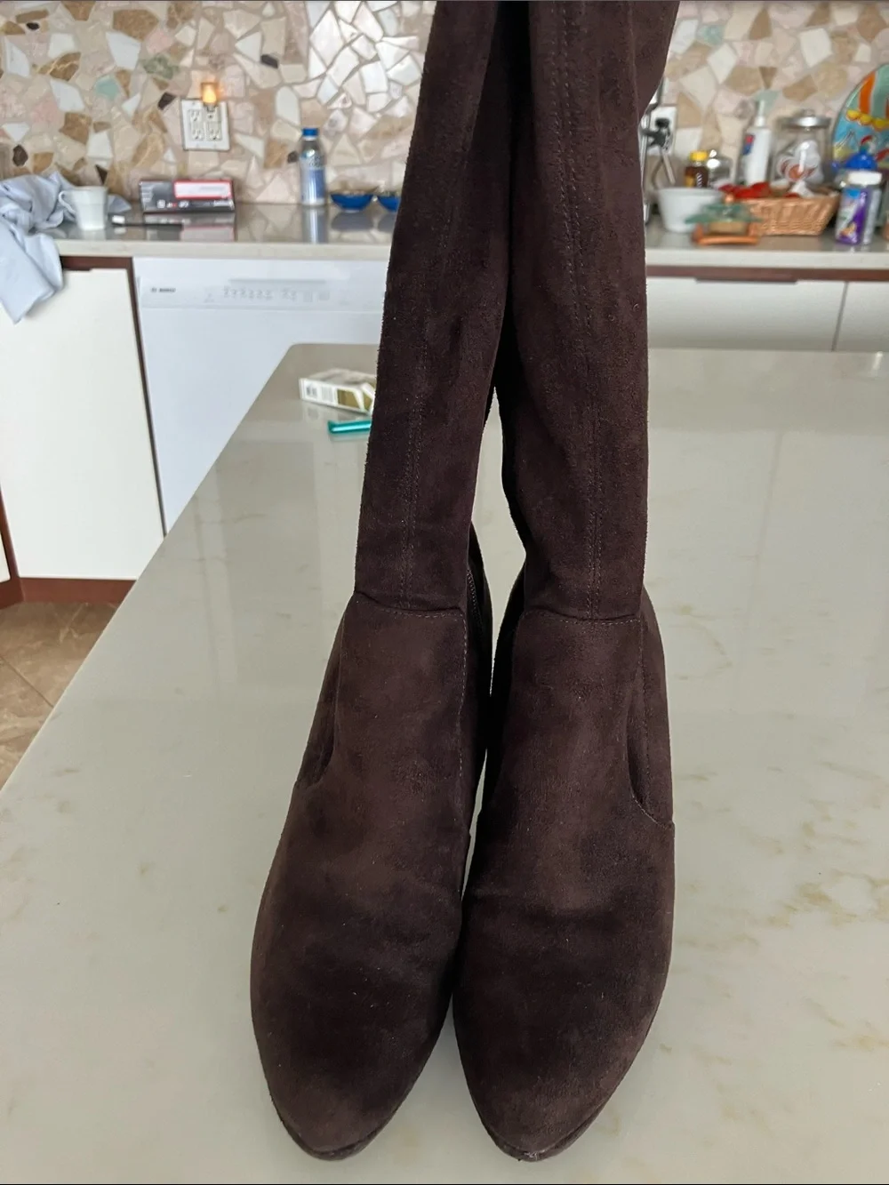 Tahari Dark Brown Suede Over-the-Knee High-Heel Boots